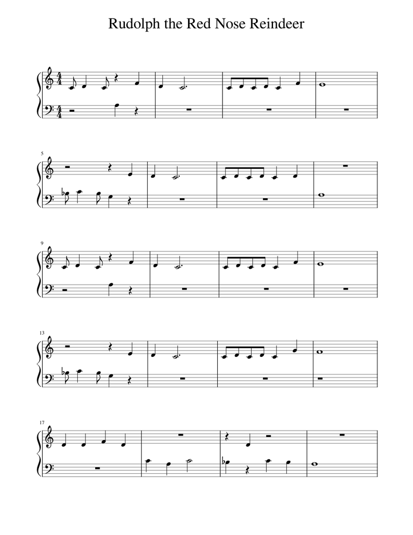 Rudolph the Red Nose Reindeer Sheet Music for Piano (Solo) easy ...