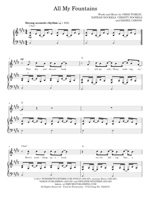 All My Fountains - Chris Tomlin, Passion Band (Piano-Vocal-Guitar)