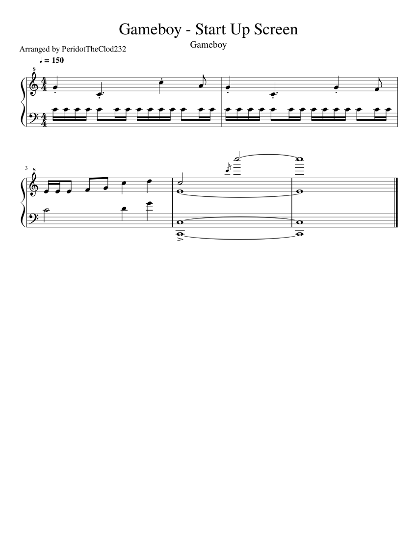Gameboy - Up Screen music for Piano Musescore.com