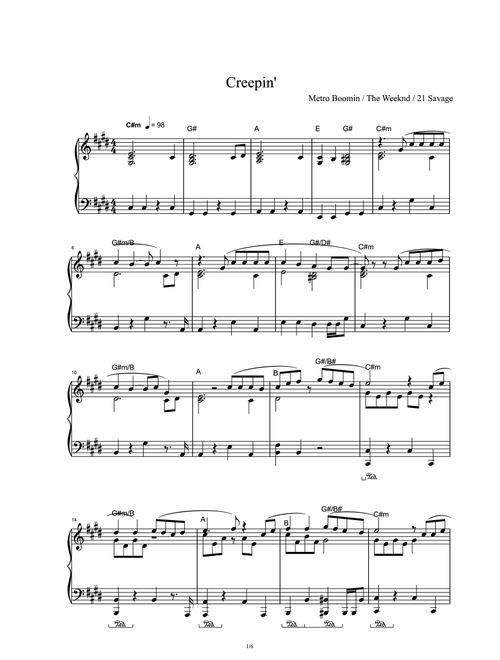 Creepin' (With The Weeknd & 21 Savage) - 21 Savage Metro Boomin Feat The Weeknd (Piano Solo)
