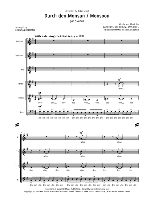 Monsoon (Arr. Christian Hofmann) - Tokio Hotel (Choral, Mixed Choir)