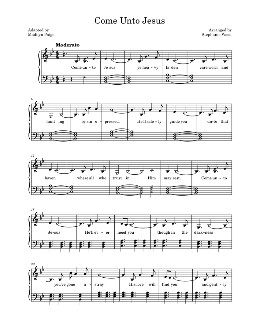 Come Unto Jesus Orson Pratt Huish and Madilyn Paige Sheet music for