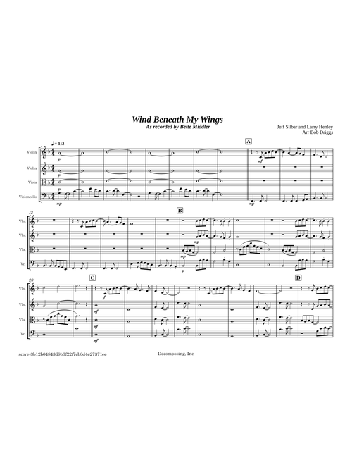 Wind Beneath My Wings String Quartet