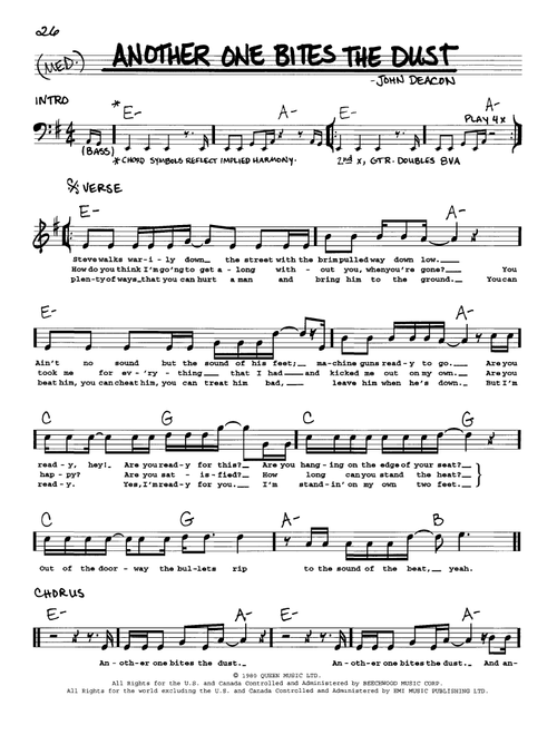 Another One Bites The Dust - Queen (Real Book - Melody-Chords-Lyrics)