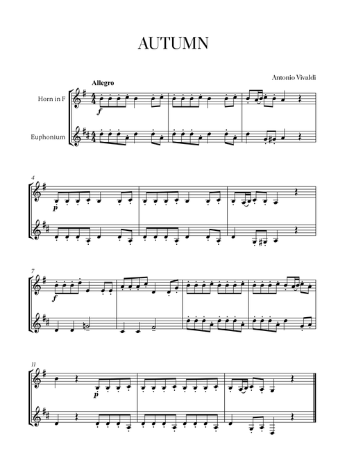 Antonio Vivaldi - Autumn (Allegro) for French Horn and Euphonium (Arr. Cadenza Editions) (Instrumental Duet)