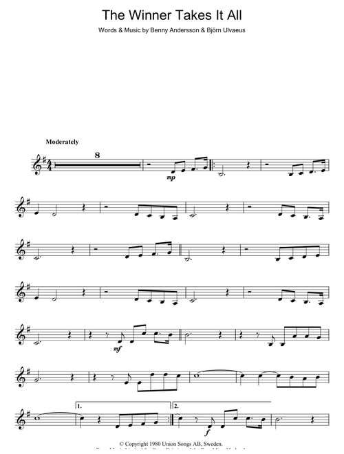 The Winner Takes It All - ABBA (Lead Sheet - Fake Book)