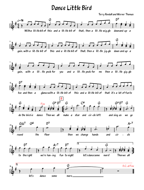 Chicken Dance or Dance Little Bird (Lead sheet with lyrics and accompaniment)