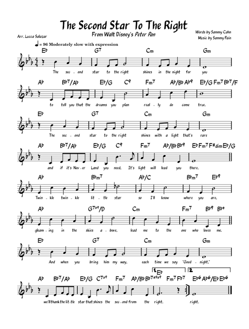 The Second Star To The Right (Lead Sheet with Lyrics)