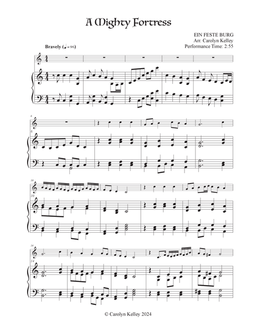 A Mighty Fortress (Hymn Tune: EIN FESTE BURG) (Arr. Carolyn Kelley) - Martin Luther (Flute and Piano)