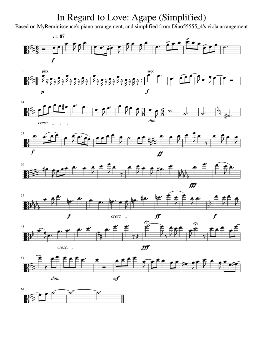 In Regard to Love Agape (simplified viola solo) Sheet music for Viola
