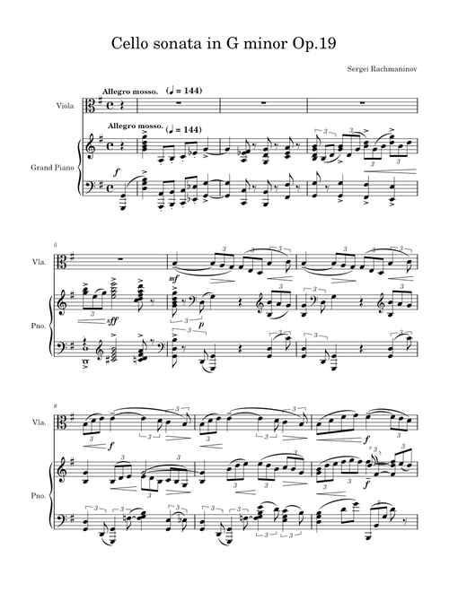 Cello Sonata Op.19 Allegro mosso- Rachmaninoff (Arr. Viola) Sheet