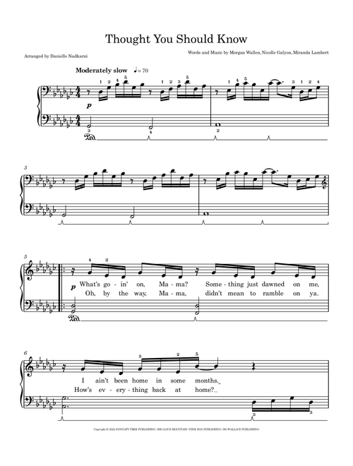Thought You Should Know (Arr. Danielle Nadkarni) - Morgan Wallen (Piano Vocal)