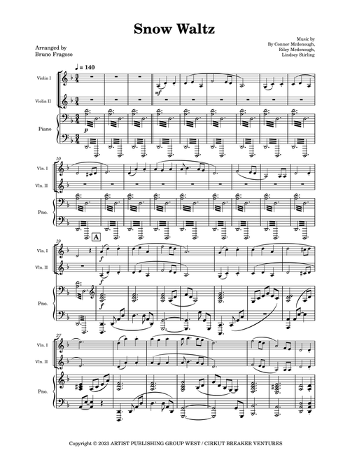 Snow Waltz (Arr. Bruno Fragoso de Almeida) - Lindsey Stirling (Instrumental Duet and Piano)
