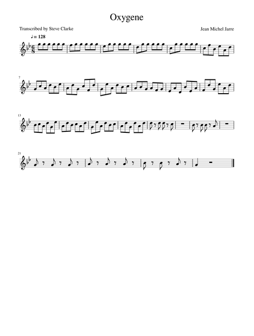Oxygene - by Jean Michel Jarre - Transcribed by Steve Clarke
