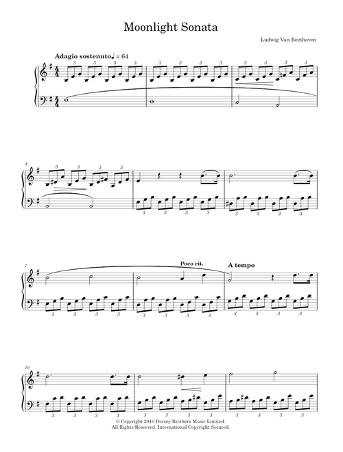 Moonlight Sonata (Mondscheinsonate), First Movement, Op.27, No.2 - Ludwig van Beethoven 16/07/1770 - (Easy Piano)