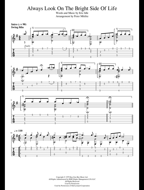 Always Look On The Bright Side Of Life (Arr. Peter Miklitz) - Monty Python (Solo Guitar)