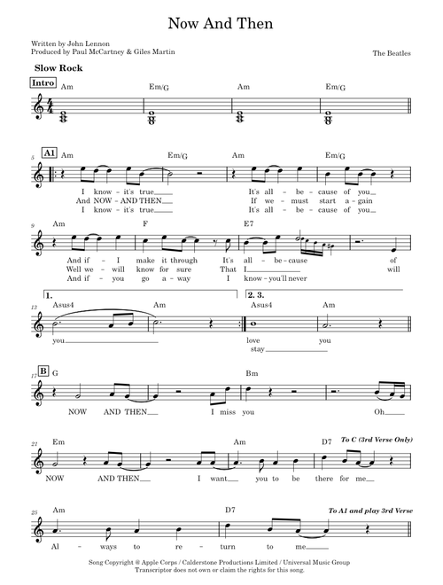 Now and then – The Beatles (Lead sheet with lyrics)