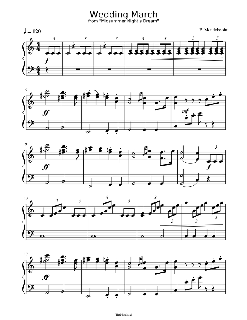 Weeding March Wedding March - Mendelssohn Sheet Music for Piano (Solo) | MuseScore.com