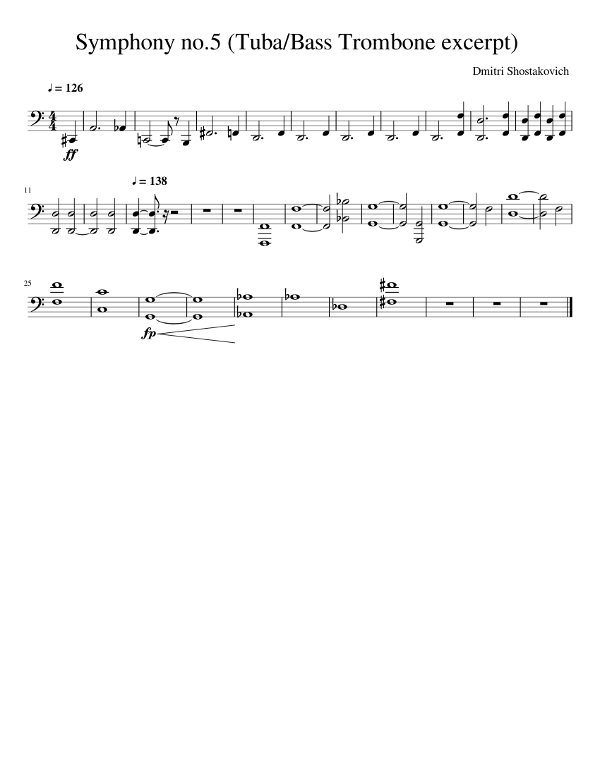 Symphony no.5 (Tuba/Bass Trombone excerpt) Sheet music for Tuba (Solo