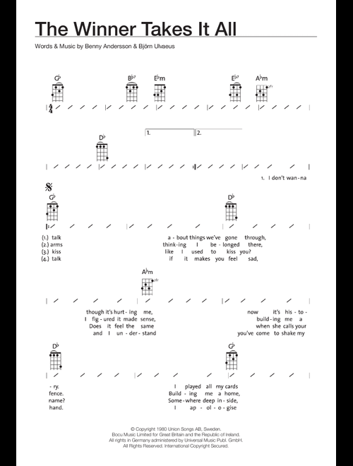 The Winner Takes It All - ABBA (Ukulele Chords-Lyrics)