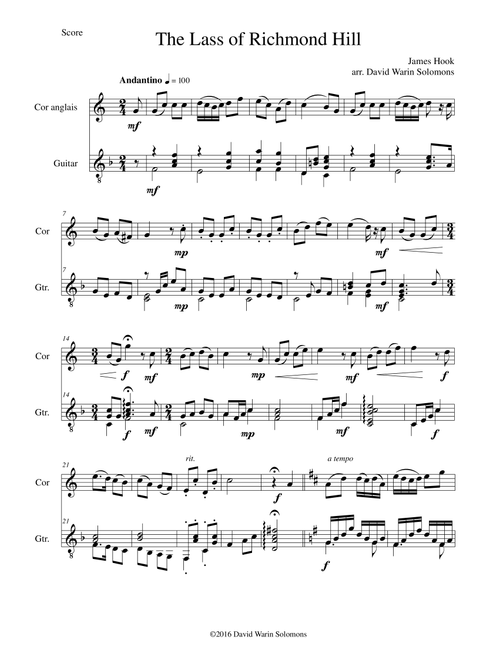 Lass of Richmond Hill for cor anglais and guitar (Arr. David Warin Solomons) - James Hook (Instrumental Duet)