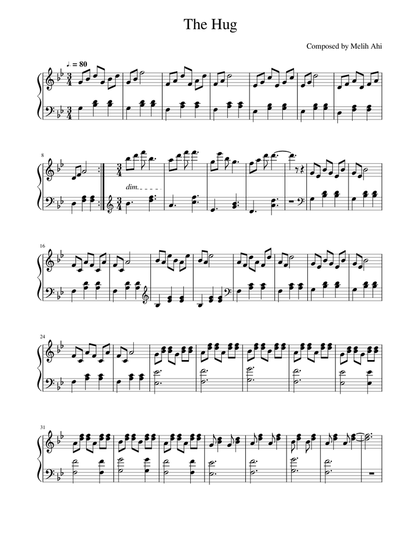 The Hug Sheet Music For Piano Solo Musescore