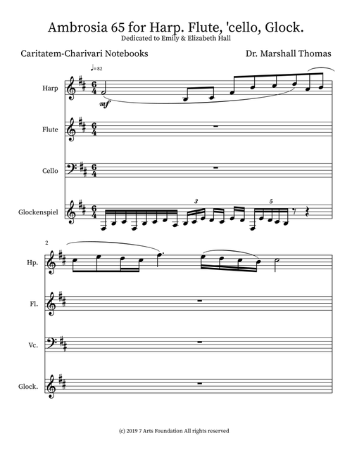 Ambrosia 65 for Harp. Flute, 'cello, Glock. - Celebrity Chamber Players (Small Ensemble)