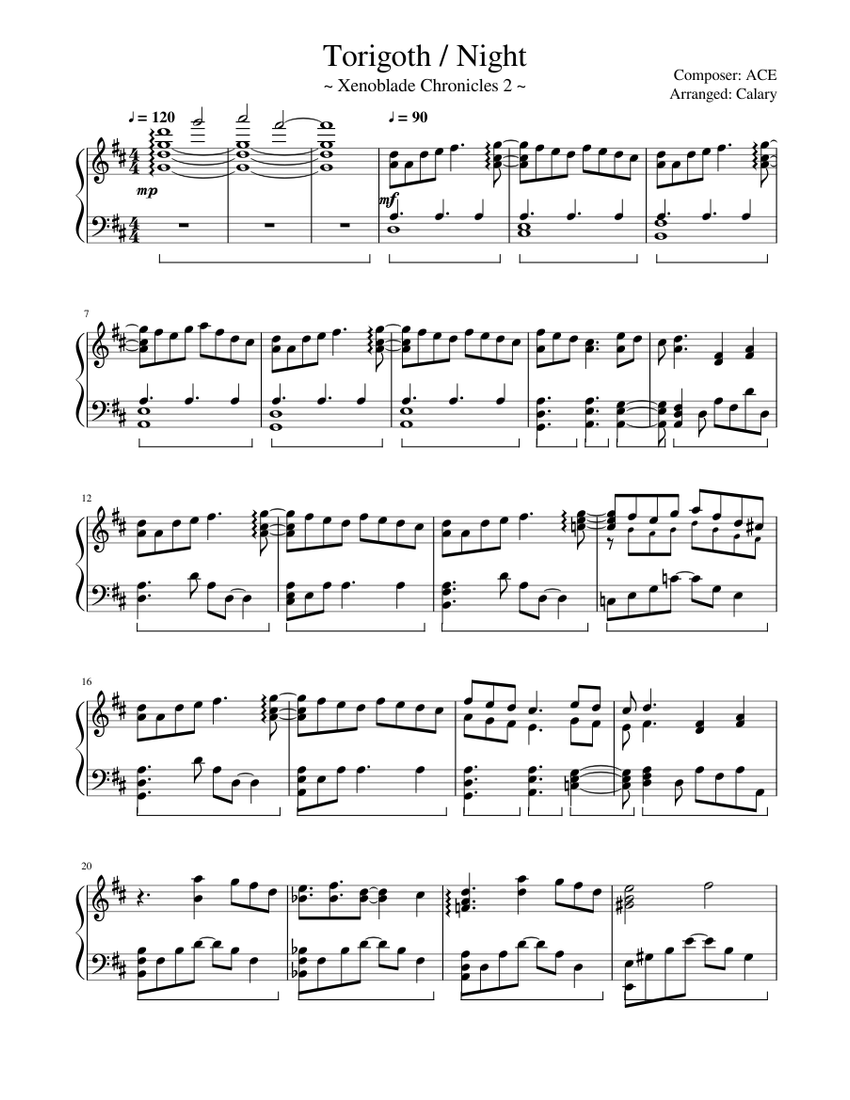 Xenoblade Chronicles 2 - Torigoth / Night Sheet Music for Piano