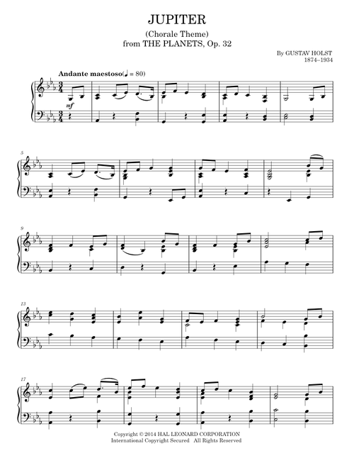 Jupiter, The Bringer Of Jollity - Gustav Holst (Piano Solo)