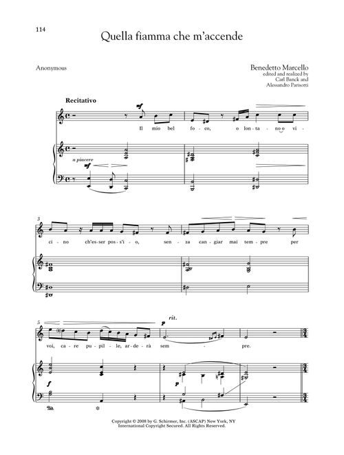 Quella Fiamma Che M'accende (Medium High Voice) (Ed. Alessandro Parisotti (ed.)) - Benedetto Marcello, Anonymous (Piano Vocal)