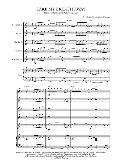 Take My Breath Away (love Theme) (Arr. Karen Gueiros) - Berlin (Small Ensemble)