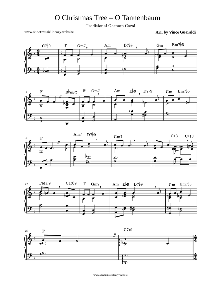 O Christmas Tree – O Tannenbaum (Traditional German Carol) Jazzy arr. by VINCE GAURALDI Sheet 