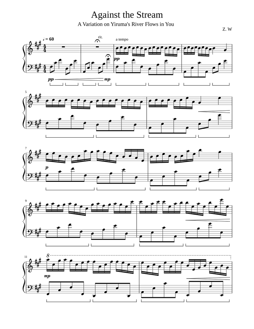 Against the Stream - A Variation on Yiruma's River Flows in You Sheet ...