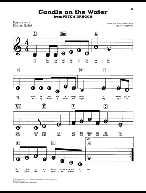 Candle On The Water (from Pete's Dragon) - Helen Reddy (E-Z Play Today)