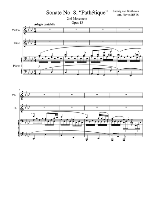 Sonate No. 8 “Pathétique”, 2nd Movement - Op. 13 – Ludwig van Beethoven , Arr. Piano, Violin & Flute
