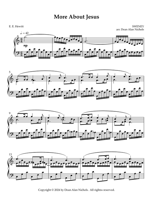 More About Jesus (Arr. Dean Alan Nichols) - E E Hewitt; SWENEY (tune) (Piano Solo)