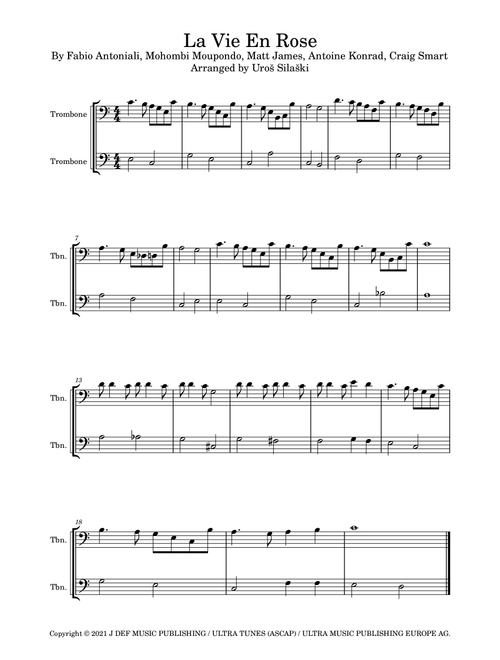 La Vie En Rose (Arr. Uroš Silaški) - Mohombi Moupondo, Matt James, Craig Smart (Trombone Duet)