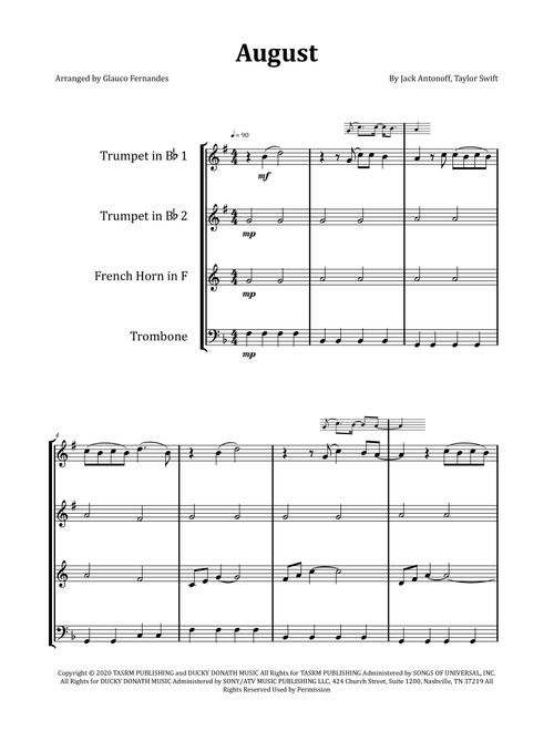 August (Arr. Glauco Fernandes) - Taylor Swift (Brass Ensemble)