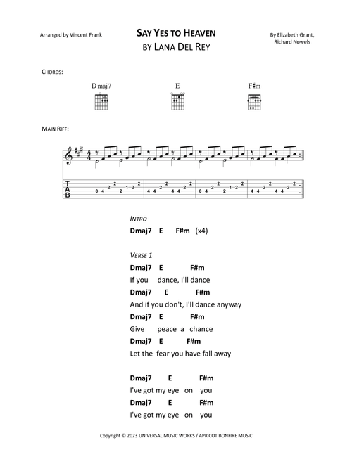 Say Yes To Heaven (Arr. Vincent Frank) - Lana Del Rey (Guitar Chords-Lyrics)