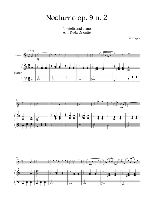 Nocturno op. 9 no. 2 (violin and piano - SIMPLIFIED) CHOPIN (Arr. Duda Oriontte) - F. Chopin (Violin and Piano)