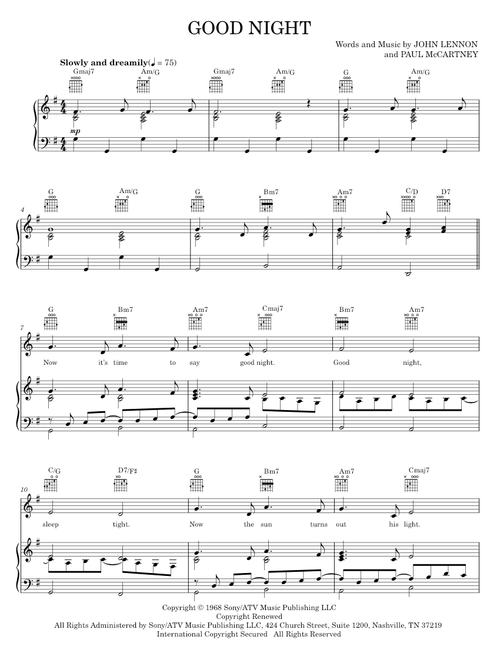 Good night - The Beatles (Piano-Vocal-Guitar)