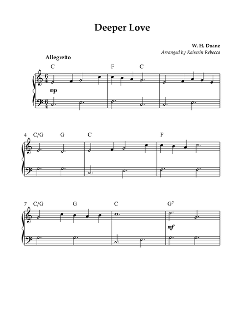 Deeper Love (Arr. Kaiserin Rebecca) - W H Doane (Easy Piano)