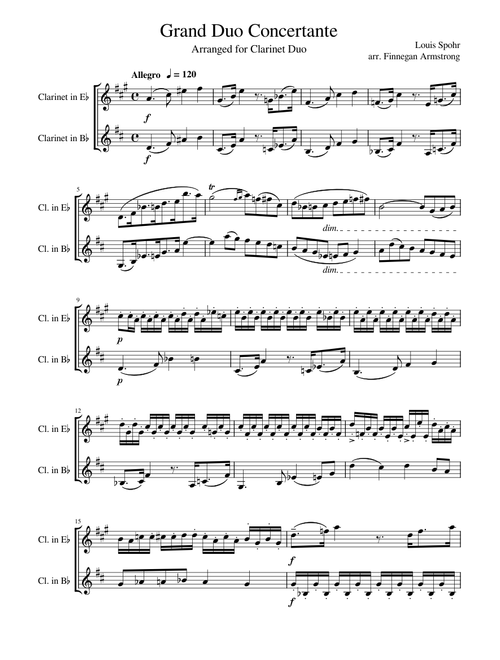 3 Duos for 2 Violins, Op.67 – Louis Spohr - Duo No. 2, First Movement - Arranged for Clarinet Duet