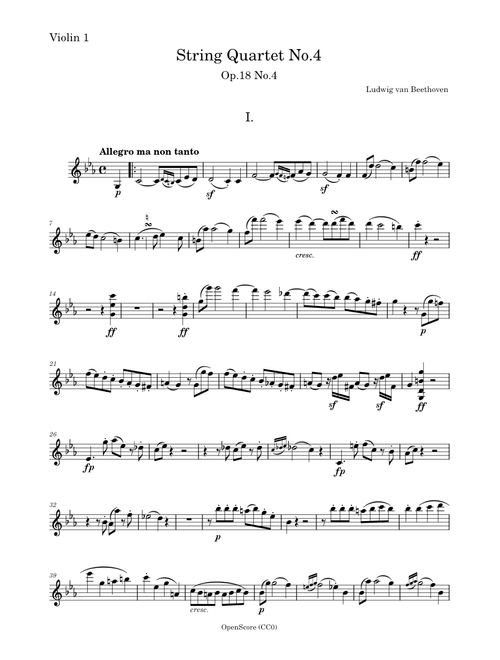 String Quartet No.4, Op.18 No.4 – Ludwig van Beethoven - Violin 1 PART