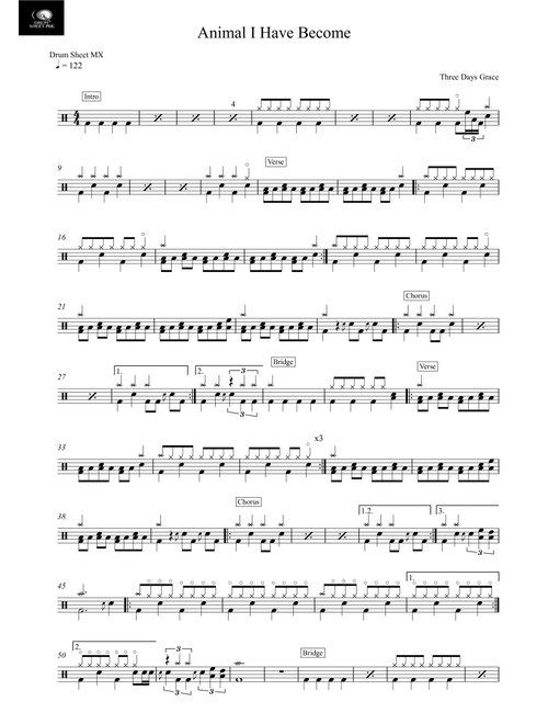 Animal I Have Become (Arr. Drum Sheet MX) - Three Days Grace (Drums)