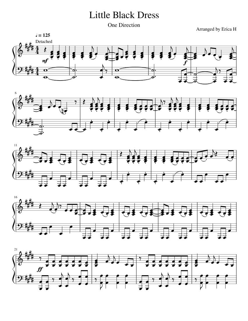 Little Black Dress - One Direction Sheet Music for Piano (Solo) |  MuseScore.com
