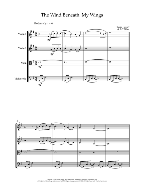 The Wind Beneath My Wings (Arr. Sherry Lewis) - Bette Midler (String Quartet)