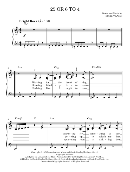 25 or 6 to 4 - Chicago (Easy Piano)