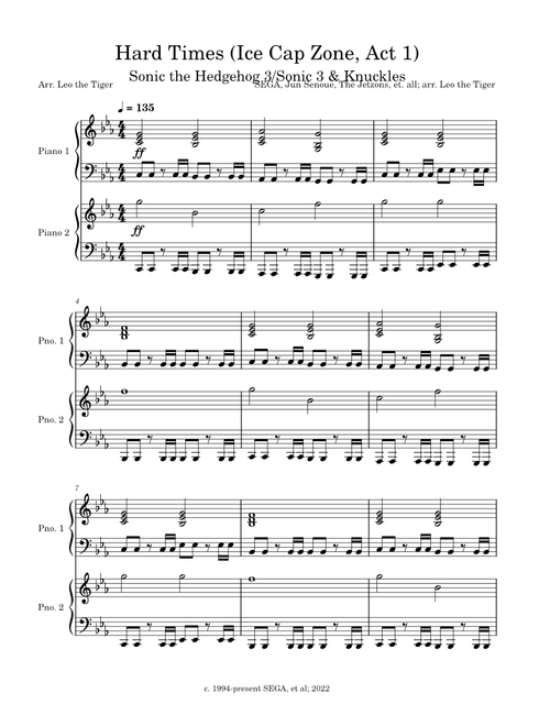 Hard Times (Ice Cap Zone, Act 1) - Piano Duet