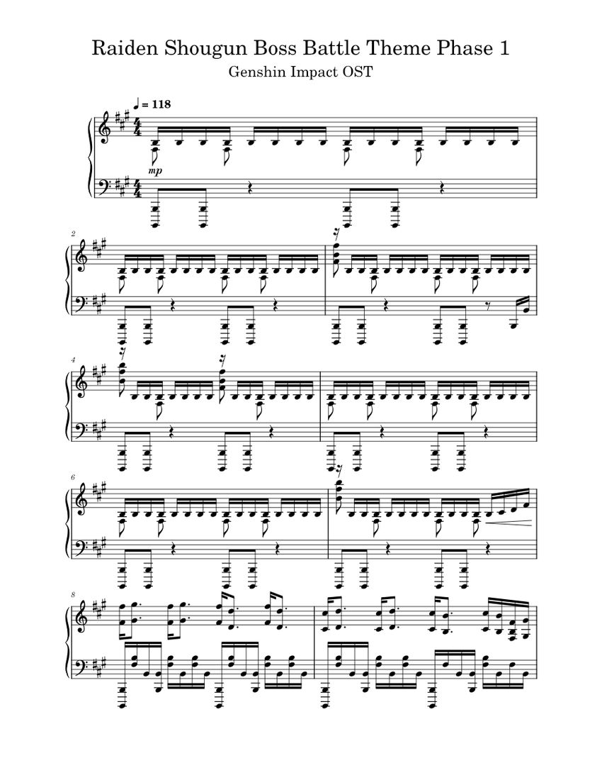 Raiden shogun Boss Battle Theme Phase 1 – Yu-Peng Chen Sheet